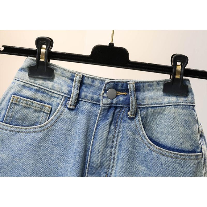 DIMANAF Summer 2025 Plus Size Shorts Jeans Women Basic Pants Loose Casual Female Blue Trousers Pants 5XL