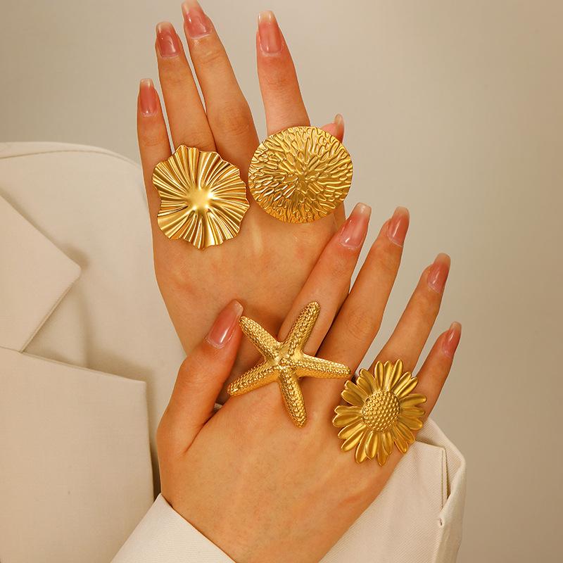 High-End Edelstahl Blumen- & Seestern Offener Ring für Damen