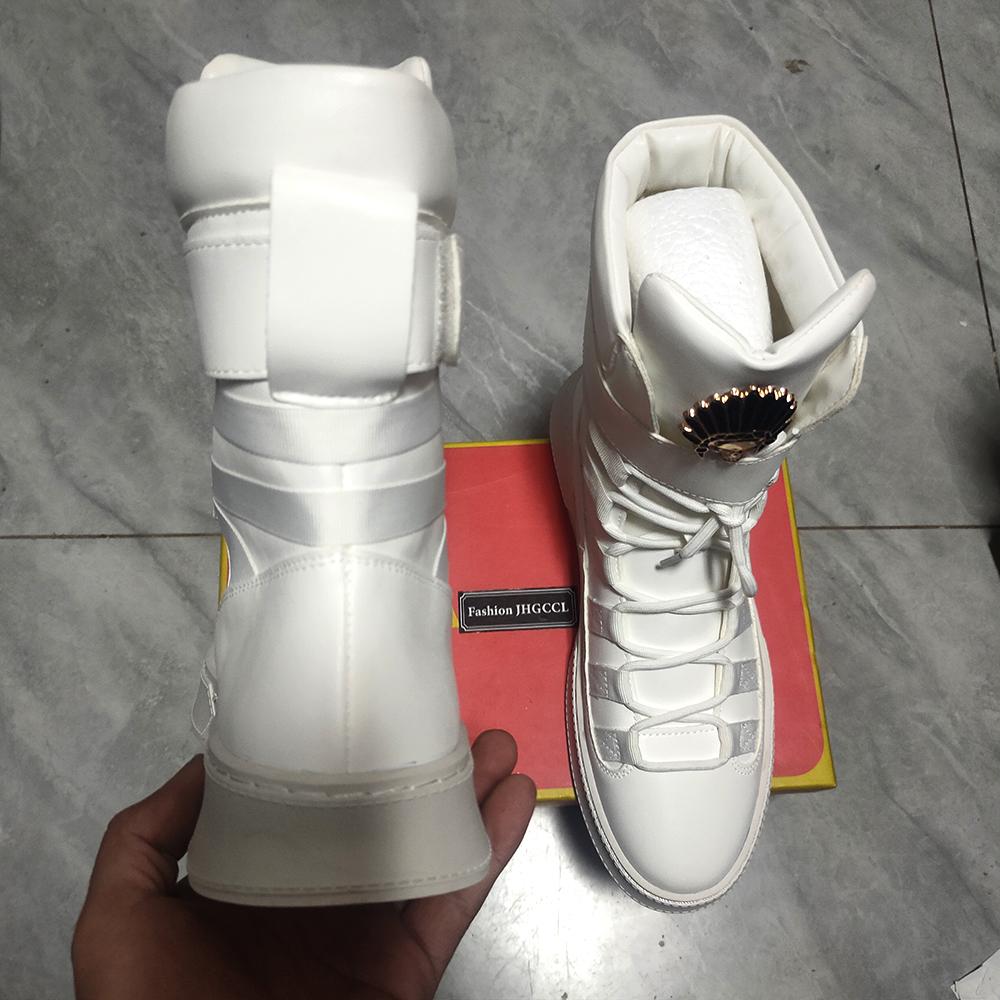 Moda Novos sapatos de cano alto para homem sapatos de plataforma de comprimento total para homem aumento botas casuais de couro botas de equitação brancas A6