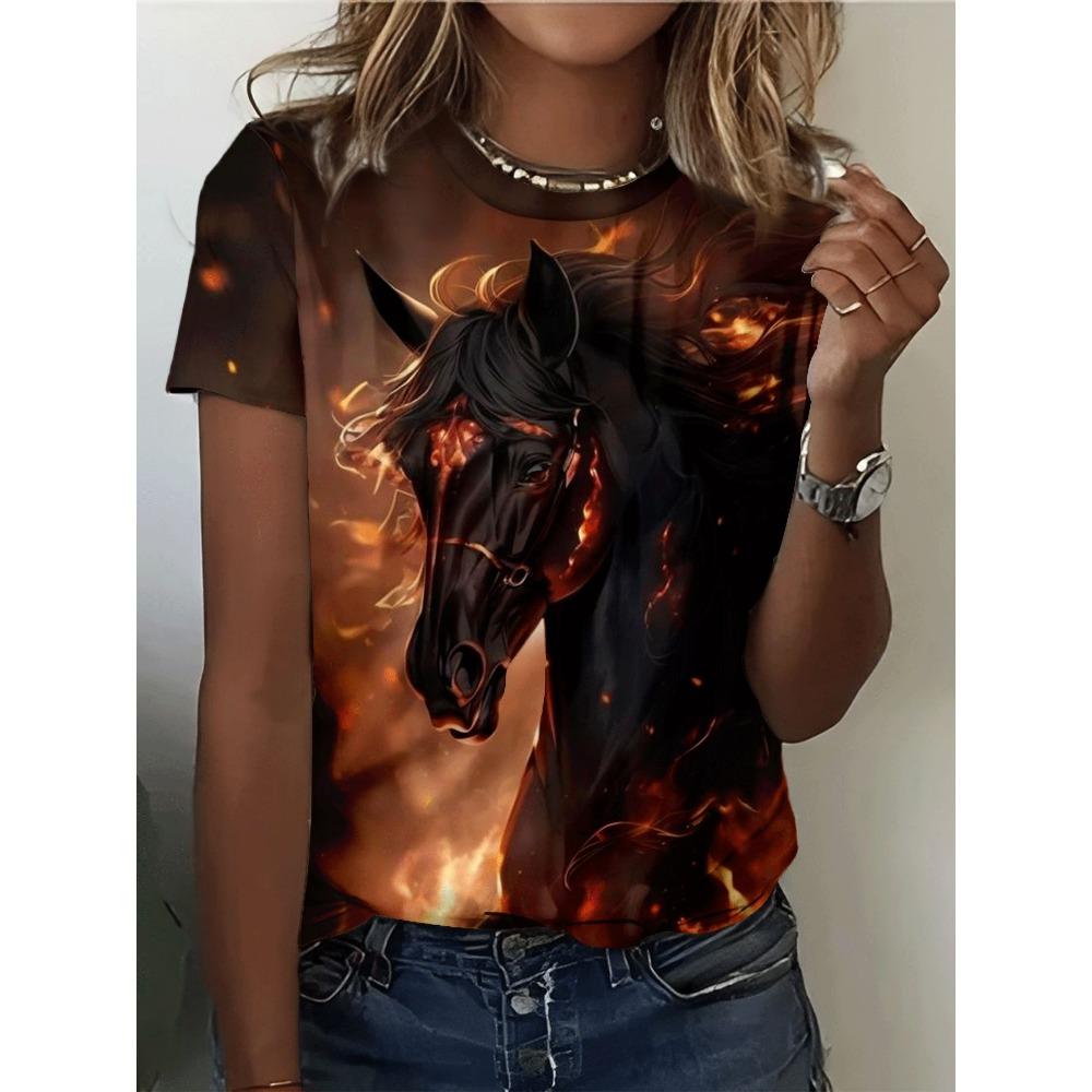Summer Animal Wolf 3D Print T-Shirts Women's Round Neck Short Sleeve T Shirt Oversized Harajuku Tees Y2k Tops Female Clothing