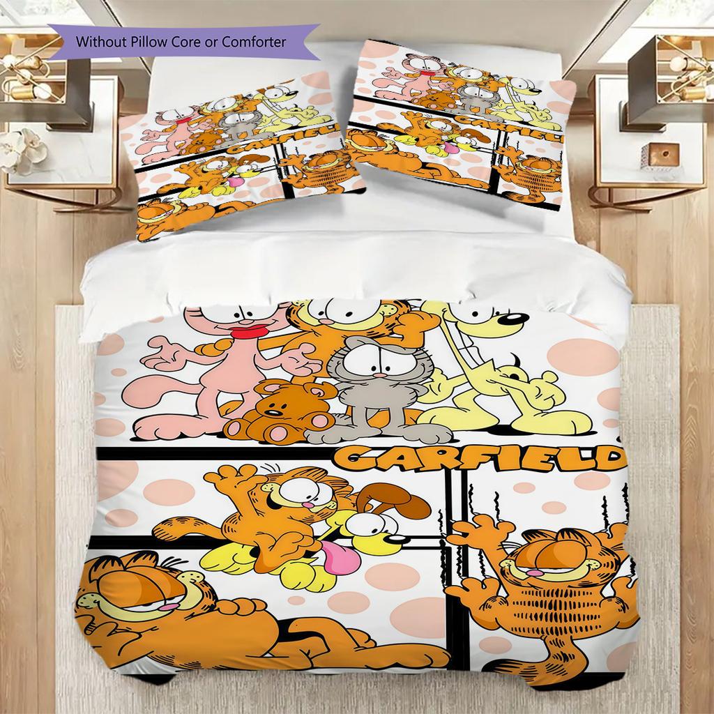 Garfield'S Adventures Comics Bedding 1 Duvet Cover 2 Pillowcase Without Core Bedding Set Christmas Birthday Gift Soft And Comfortable