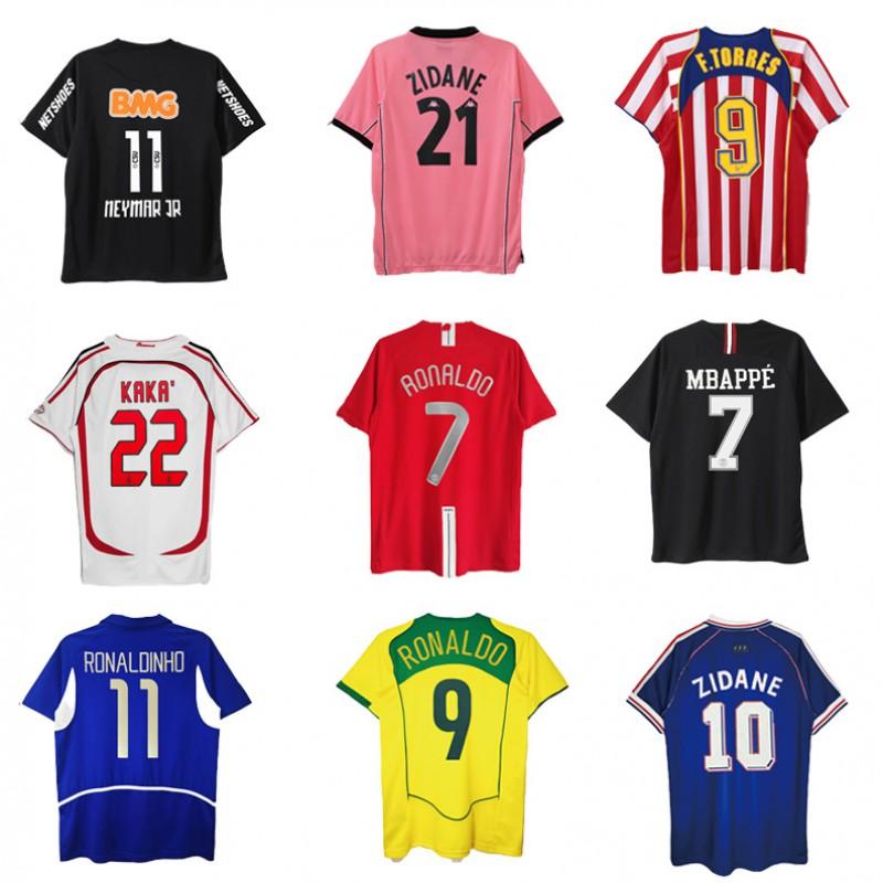 Vintage Football Jersey Zidane Atletico Madrid Ronaldo Ronaldinho AC Santos Roma Retro Soccer Shirt Unisex