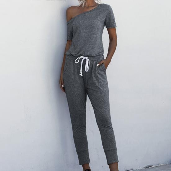 Frauen Strampler Einfarbig Enge Taille 4 Farben Damen Schräge Schulter Overall zum Einkaufen