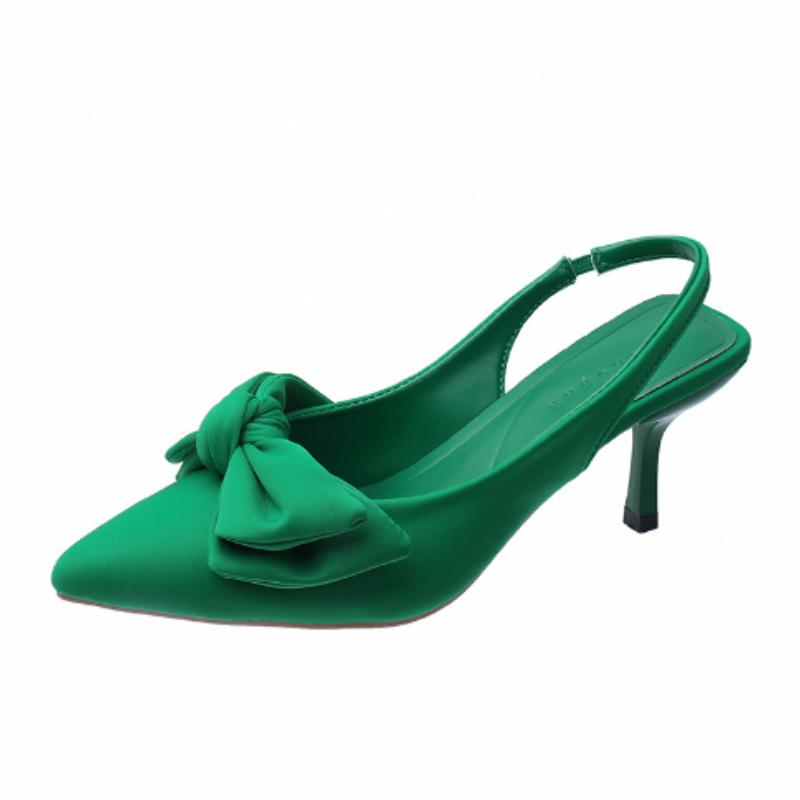 

Fashion Comfort Shoes for Women Stiletto Heels Bow Tie Pointed Summer Suit Female Purple Large Size New Low-heel Baotou Sandals 35 зелёный