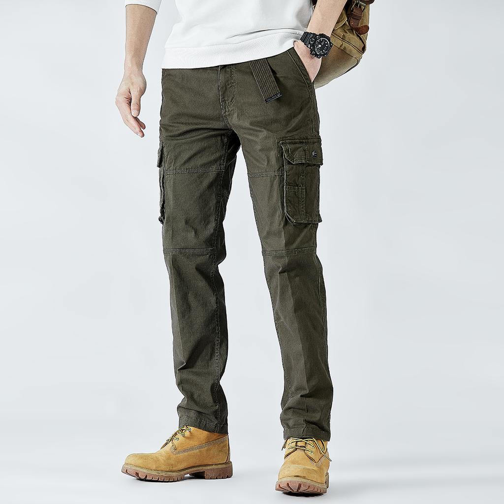 Men's Cargo Pants Straight Leg Cotton Stretch Tactical Trouser Male Military Outdoor Camping Fishing Casual Work Wear Khaki