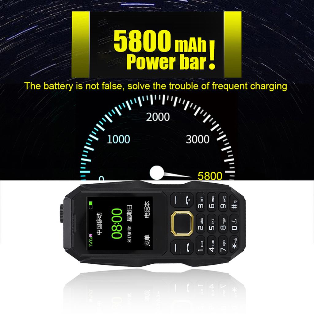 Outdoor Dual SIM Long Standby Mobile Phone 5800mAh Cellphone Black(EU Plug 110‑240V)