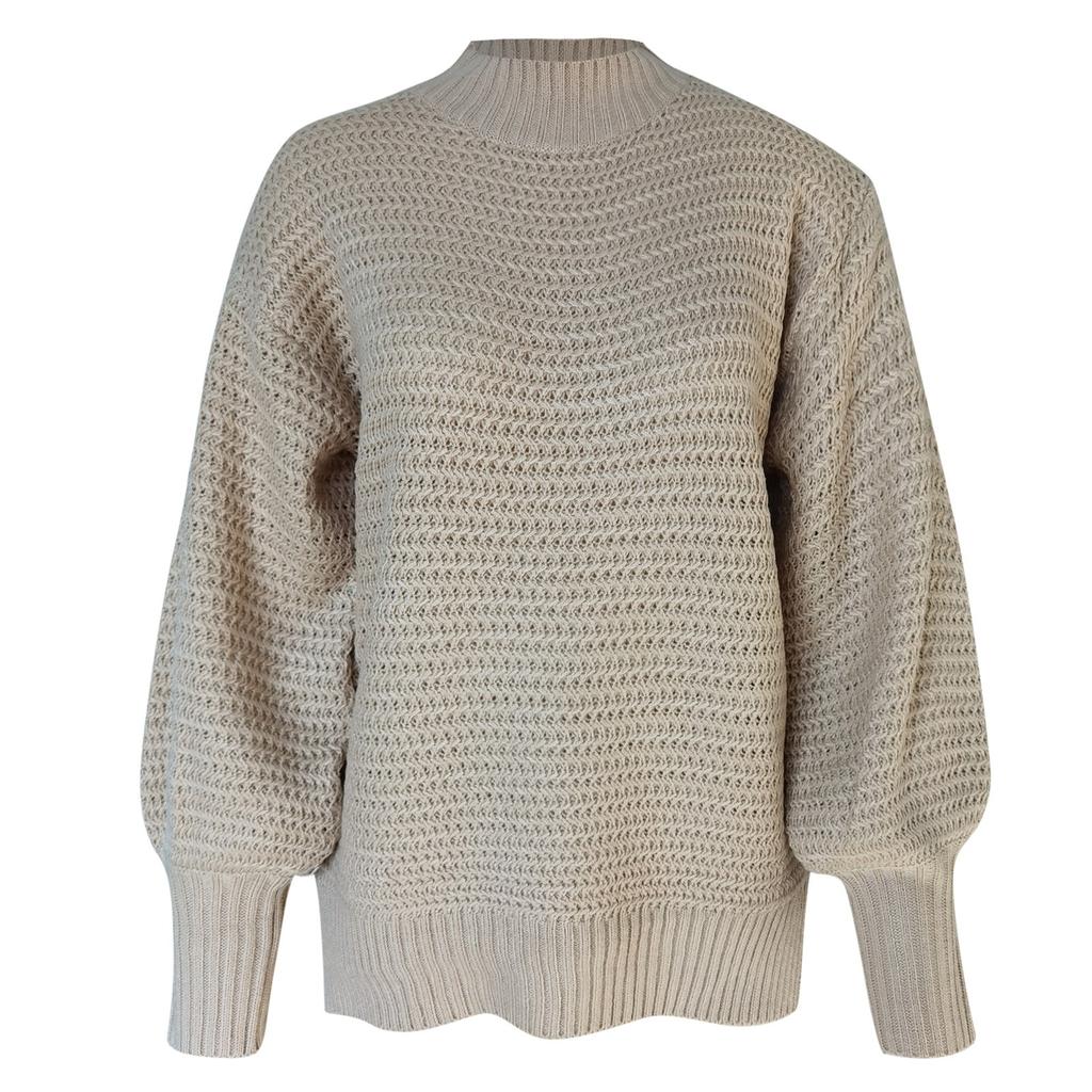 Women Loose Casual Solid Stitching Long-Sleeved Knitted Sweater