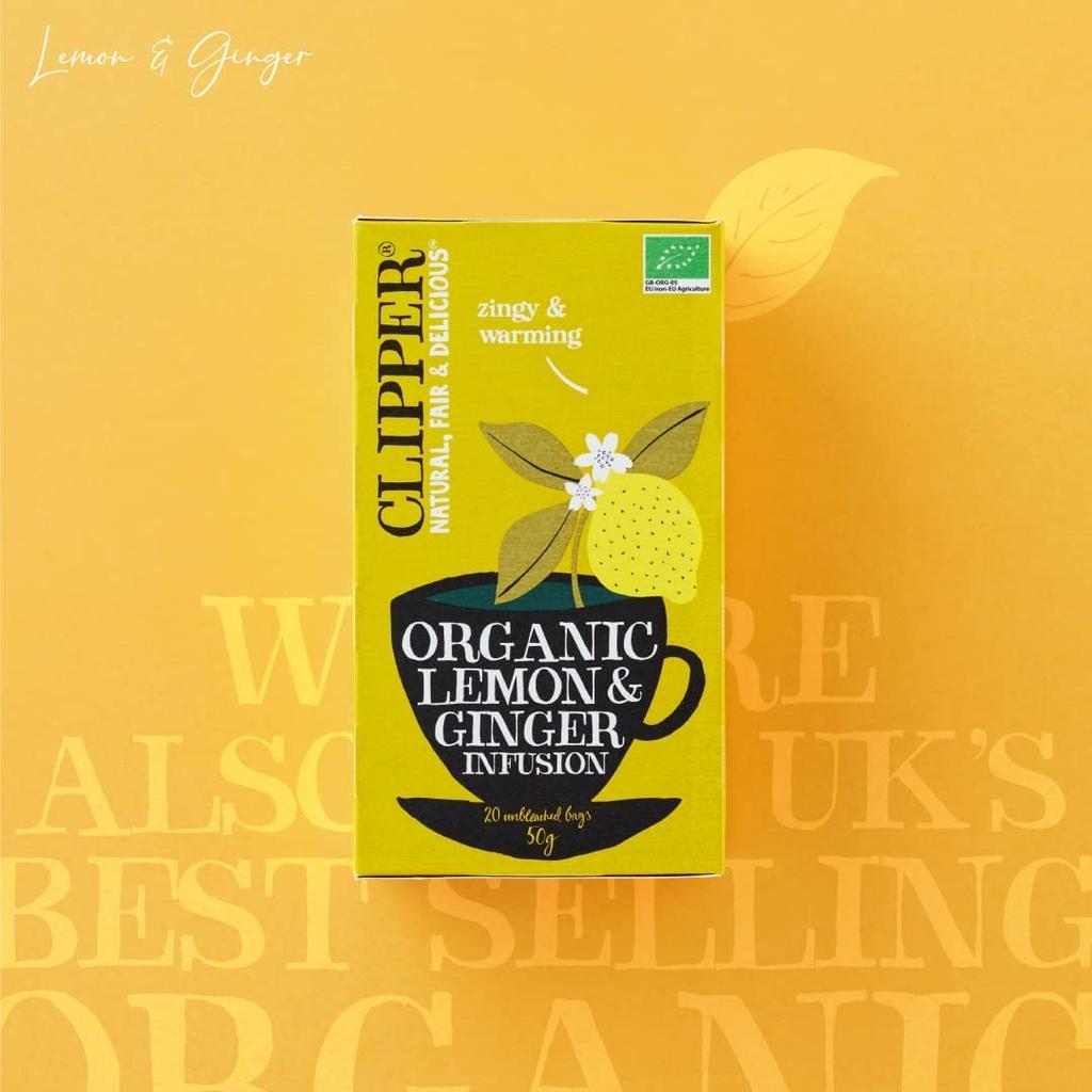 Clipper Zitrone Ingwer Koffeinfreier Bio-Kräutertee 20 Beutel mit globalem Wunsch Öffnungsdatums-Etikett &