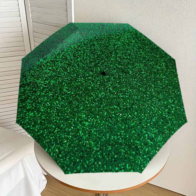 1pc Glitter Green Pattern Umbrella Design Automatic Opening and Closing Umbrella, High-quality Travel Umbrella, Lightweight and Portable, -23