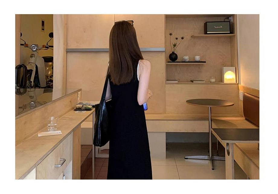 2026 Spring/Summer Color Block Knit Maternity Sundress - High-End Slimming Versatile Long Dress for Moms