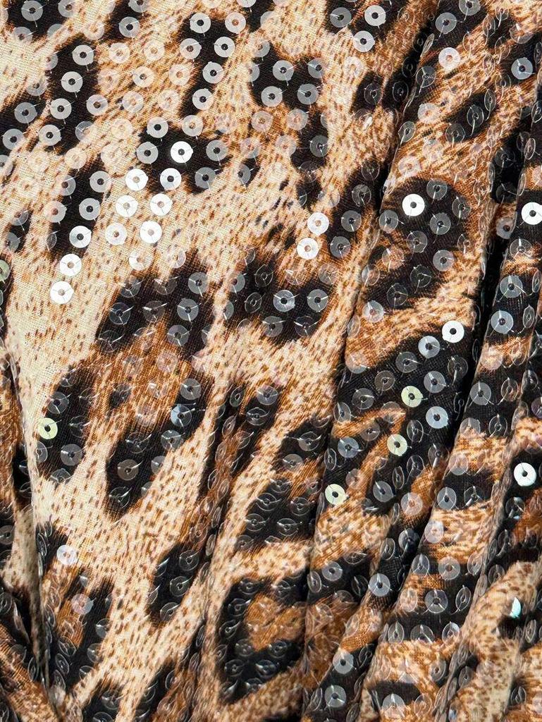 Frühlings-Sexy-Kleid mit Leopardenmuster und Pailletten, ärmellos, für Damen