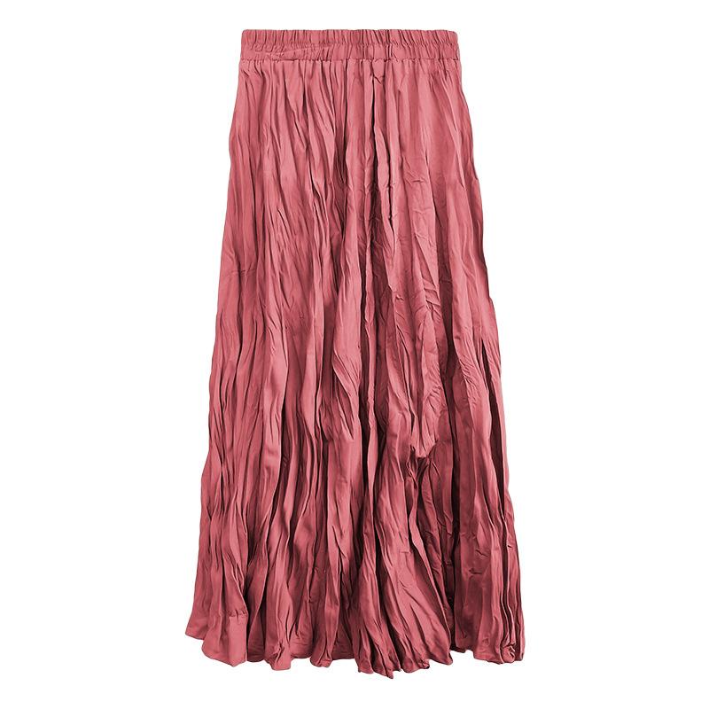 Long Skirts Plus Size Pleated Midi Skirt Summer Lady Elastic Waist Elegant Casual Skirts Women Autumn Temperament Clothing