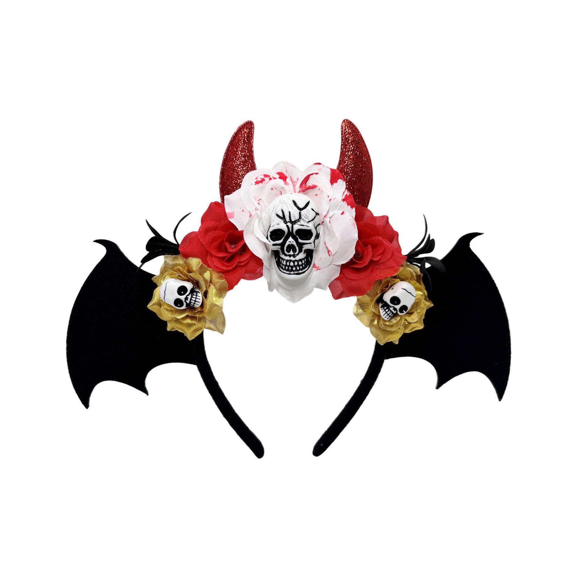 

Festival Dress Up Headband Comfortable Day Of The Dead Headwear Demon Horn Headband Fabric Halloween Bat Headband For Stage XXS белый