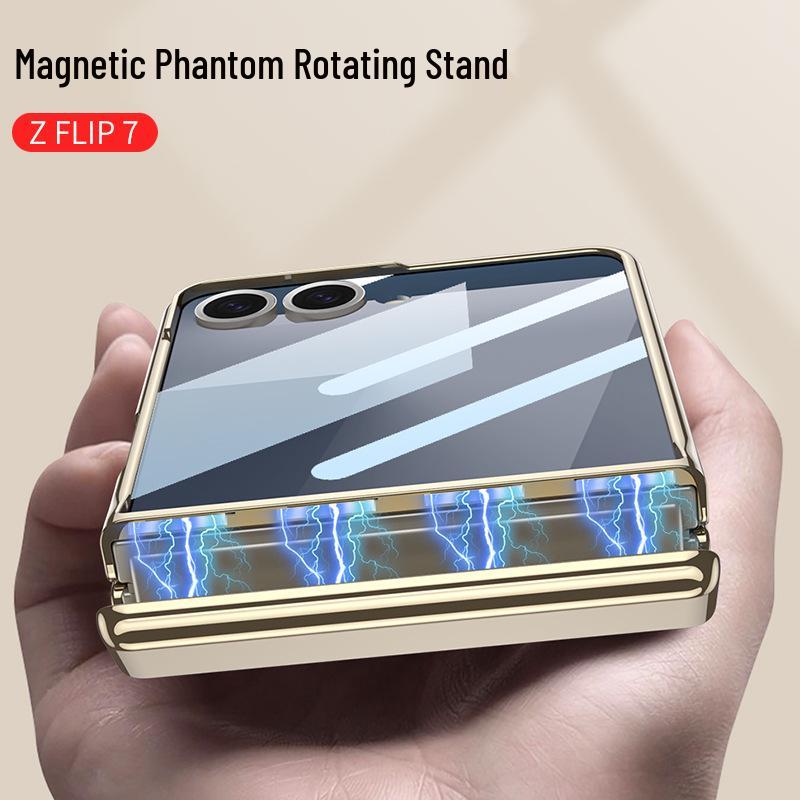 Samsung Z Flip7 Case: 360° Rotating Stand with Wireless Charging, Flip6 Compatible, Transparent Protective Hinge Cover