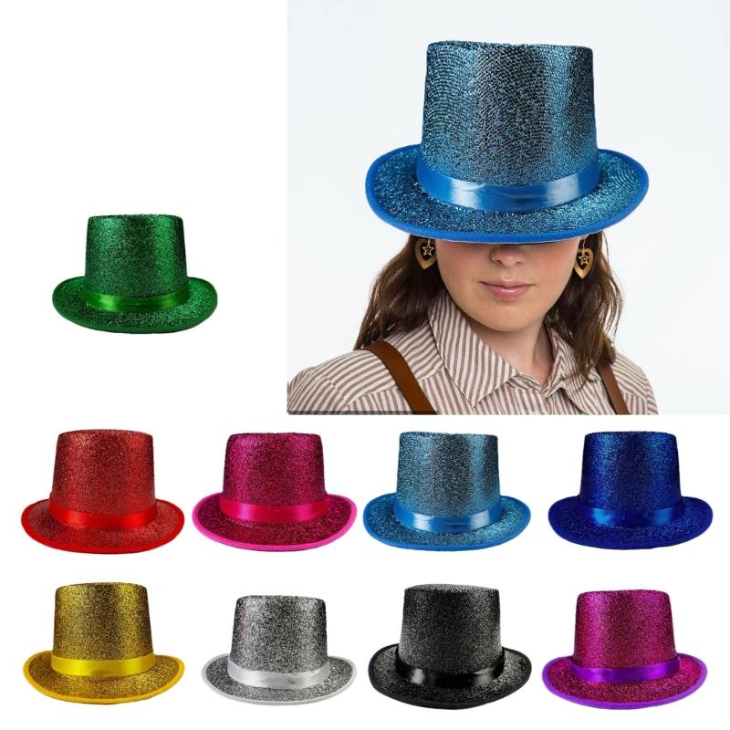 Bright Color Magicians Hat for Women Men with Belt Tall Hat Adult Theme Party Costume Hat Stage Performers Hat