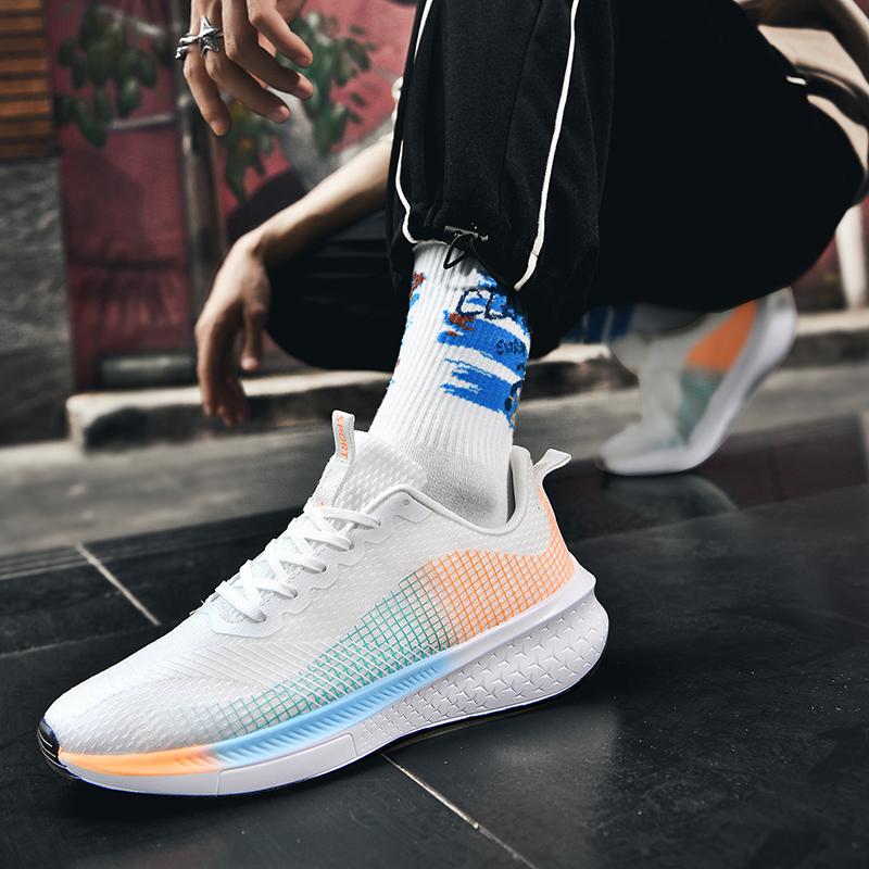 Мужские удобные ультрамягкие и дышащие кроссовки на шнуровке 45 белый/фиолетовый — фото 9