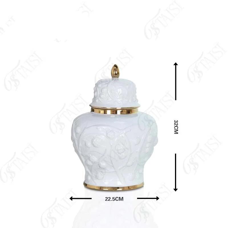 

Ceramic Pot Porcelain Ginger Jar Embossed Flower Pattern Storage Tank Flower Vase Shogun Jar Home Decoration Accessories