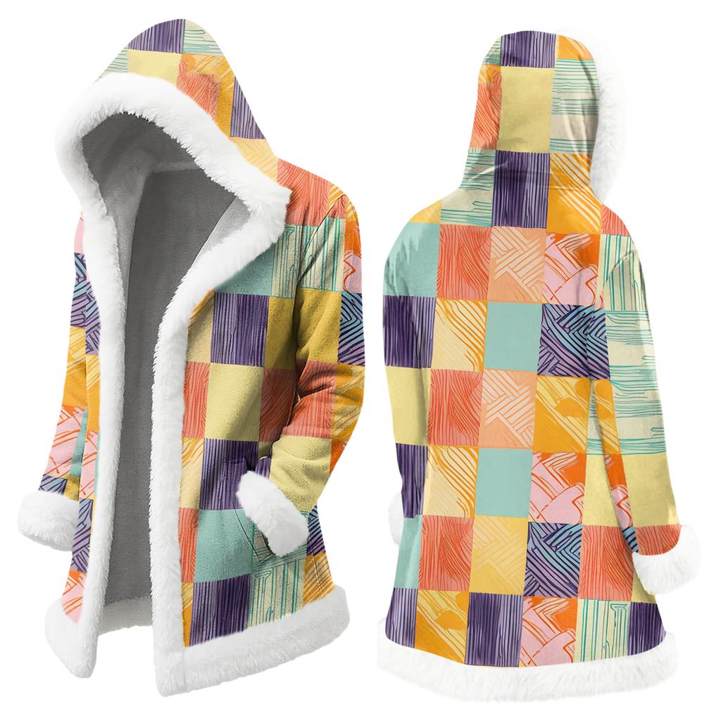 Unisex Casual And Fashionable Plush Collar Hooded Long Sleeved Floral Gradient Printing Jacket