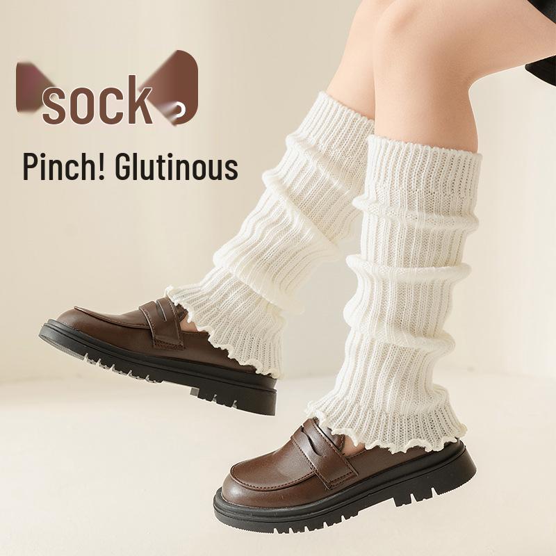 Dívčí pletené ponožky s krajkovým volánkem v korejském stylu - Délka do lýtek, jaro/podzim, Třída A, Teplé, Módní