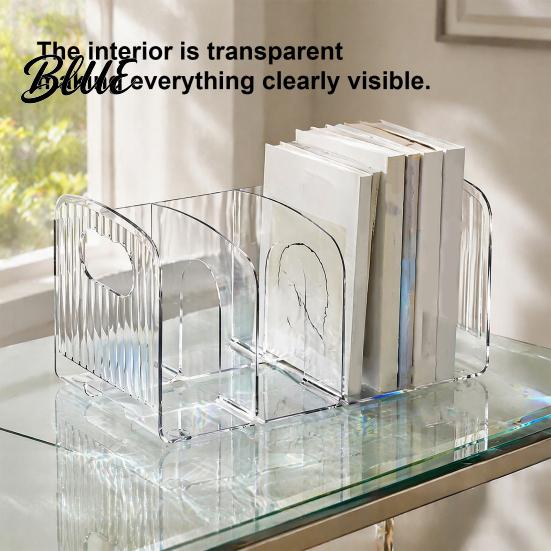 Multifunctional Desk Storage Box Clear Magazine Holder 3/4-Compartment Organizer Vertical Bookend File Decorative Bookshelf Decor for Home