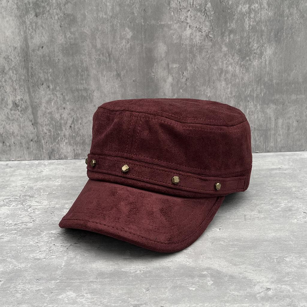American retro rivet imitation suede flat top hat women's versatile face small deep version equestrian hat fashionable foreign style newsboy hat