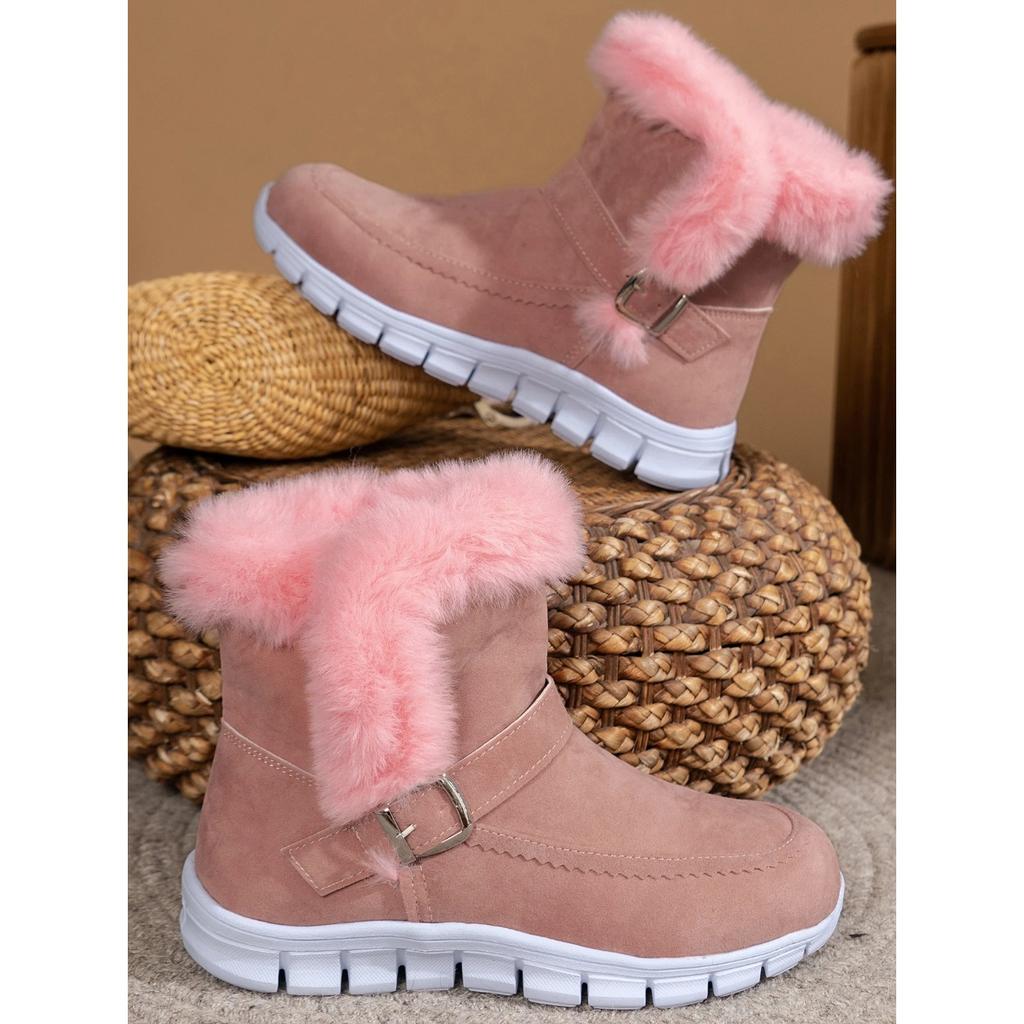 2024 Winter Women Fur Warm Chelsea Snow Boots Casual Shoes New Short Plush Suede Ankle Boots Flats Gladiator Sport Botas Mujer