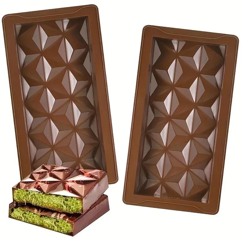 Silicone Chocolate Bar Mold Break-Apart Design Diamond Texture for Bakery Candy Dubai Style Food-Grade Easy Release Kitchen Tool