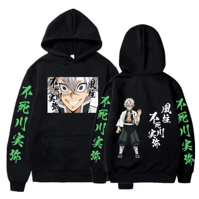 Autumn Winter Anime Shinazugawa Sanemi Graphic Print Hooded Autumn Fleece  Kimetsu No Yaiba Hoodies Sweatshirt