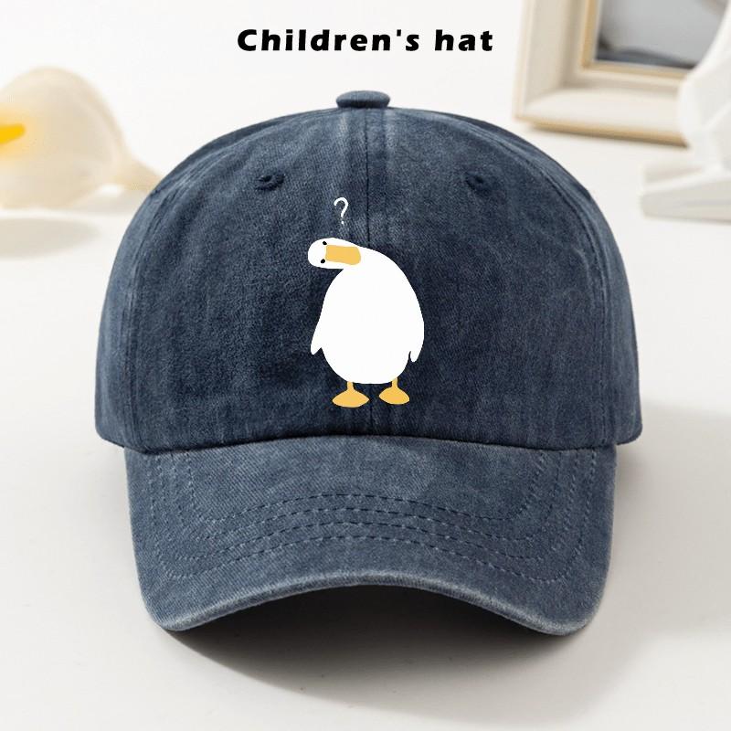 

Quirky Question Mark Duck Graphic Baseball Cap Adjustable Soft Top Denim Style Hat for Youth One Size темно-синий
