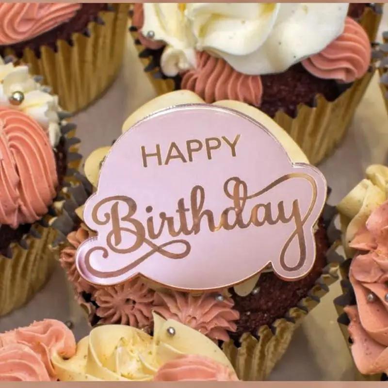 10 ks Toppery na dort Všechno nejlepší k narozeninám Zlaté Zlaté Akrylové Kulaté Toppery na Cupcaky Pro Děti Narozeniny Miminko Party Nástroje na Dekoraci Dortu