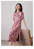 New Chinese Style Printed Short Sleeved Dress for 2026 Spring Fashion, Versatile and Slimming, Mid Length Skirt