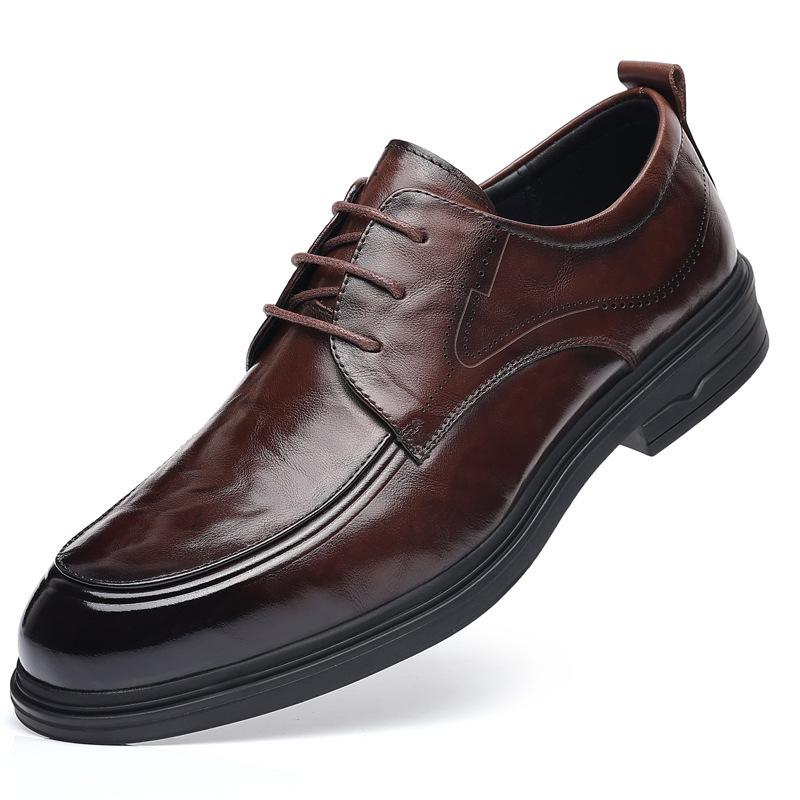 New Top Layer Cowhide Men's Business Casual Leather Shoes Trend Lace Up Leather Men's Shoes Soft Sole Breathable Single Shoe Men