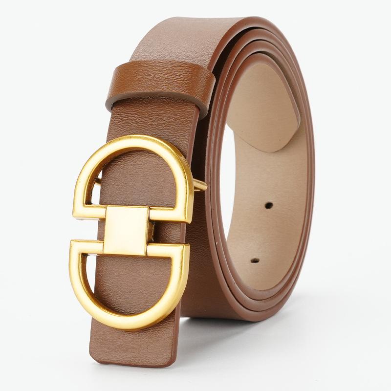 Women's Belt Genuine Leather Women's Smooth Buckle Thin Belt Fashionable Jeans Casual Pants Dress Decorative Skirt Women