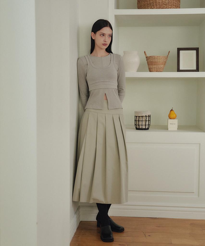 Marot Two-Way Pleated Long Skirt_Pale Khaki