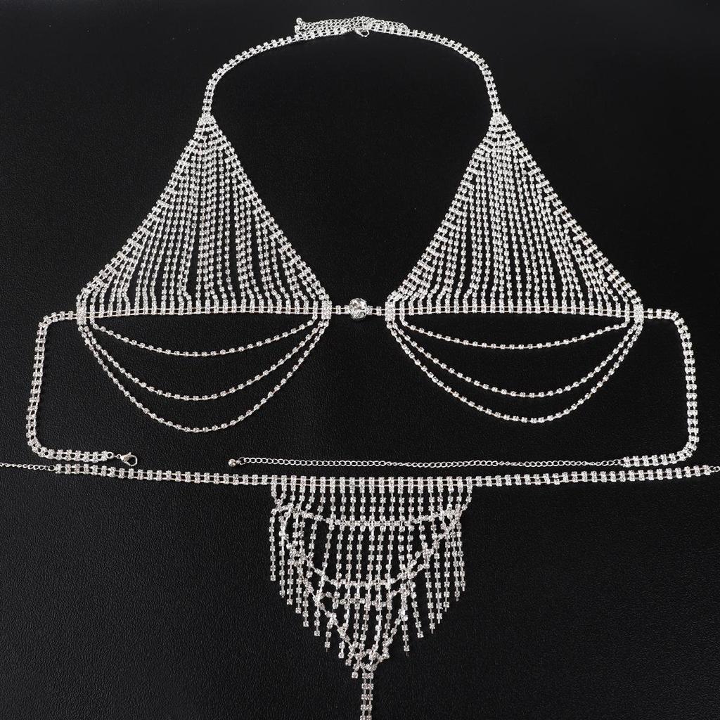 Rhinestone Tassel Bikini Bra Body Chain - Women's Nightclub Fashion