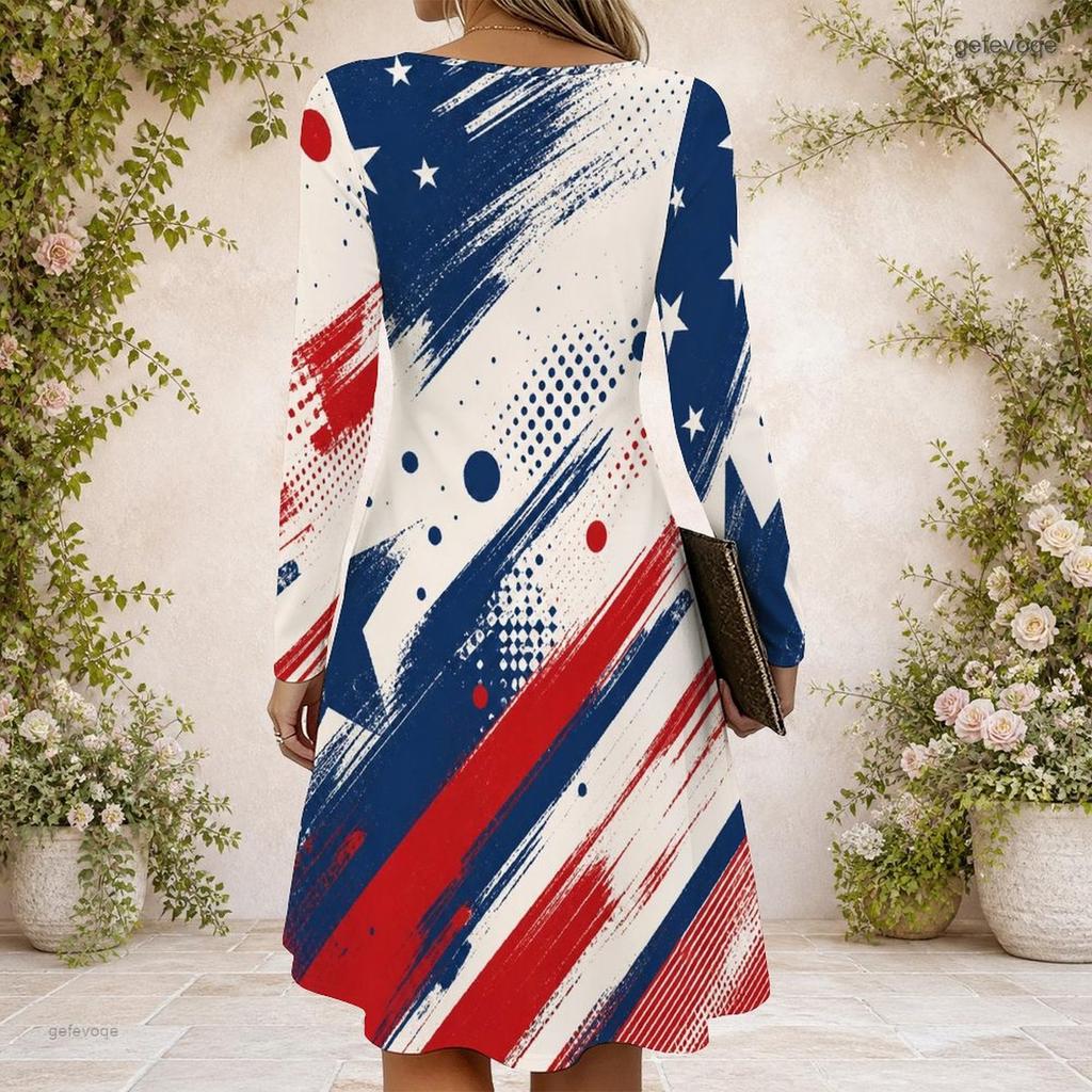 Women Criss Cross V Neck Long Sleeve Beige Printed Fitted Curved Hem Dress