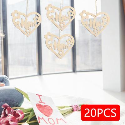 20 Pezzi Ornamenti Pendenti per la Festa della Mamma Etichette in Legno, Artigianato Decorativo Fai da Te, Cuore