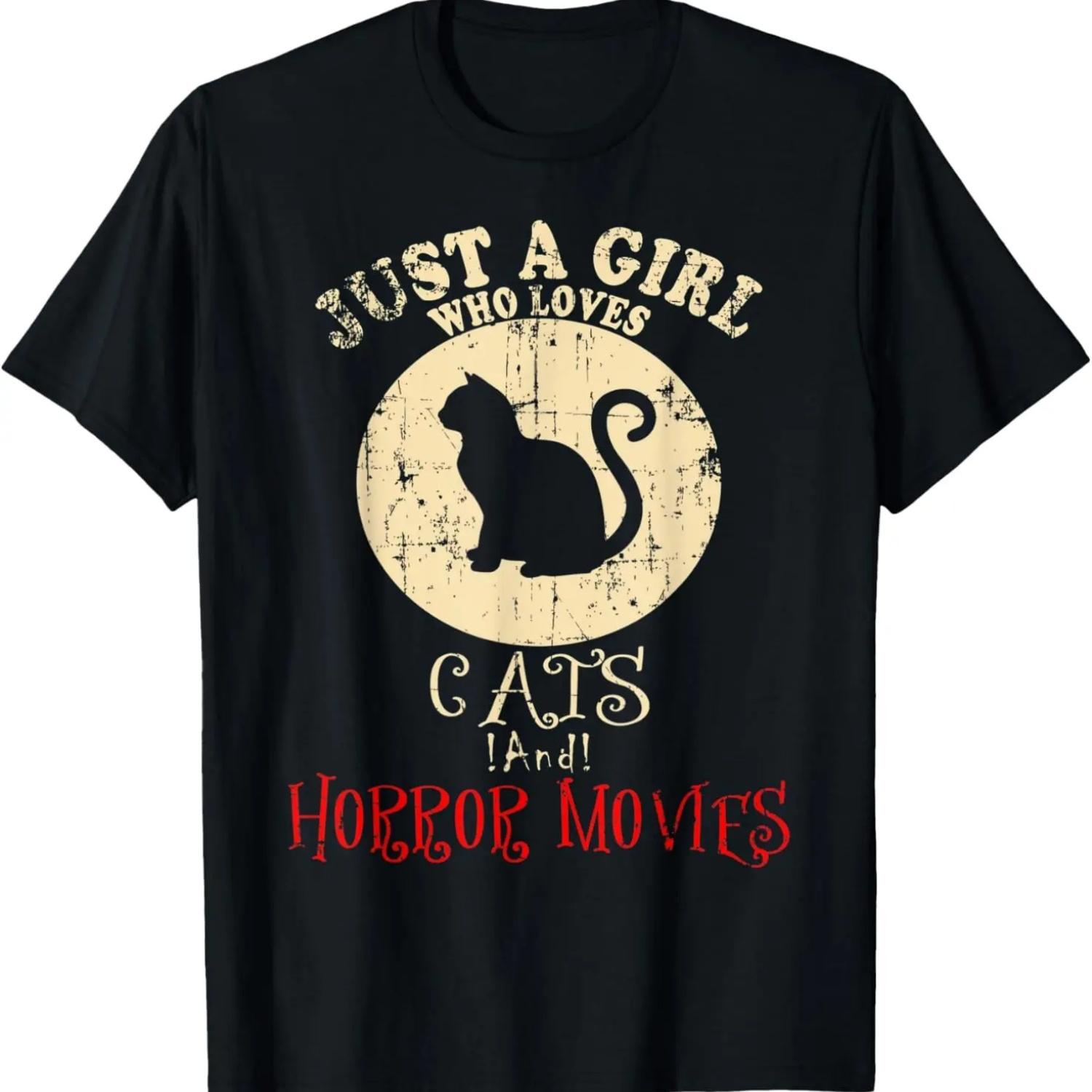 Just A Girl Who Loves Cats and Horror Movies T-Shirt S чёрный
