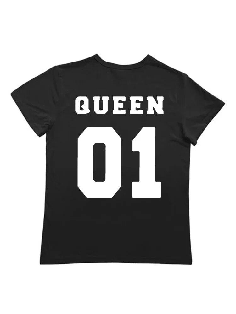 100% Cotton T Shirt KING QUEEN Letter Crown Printed Black White T-shirts Summer Casual Couple Lovers Tshirt Tops Clothes Unisex