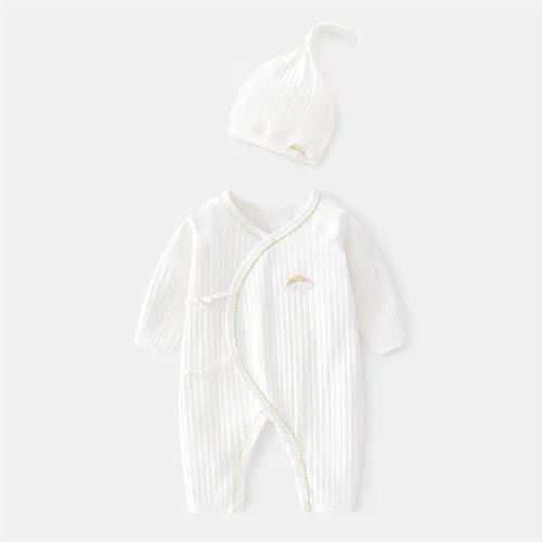 0-6M Frühling Baby Mädchen Jungen Strampler Hut Baumwolle Weiß Kleidung Für Mädchen Mode Säuglings Overall Neugeborenen Babys 0 bis 3 M