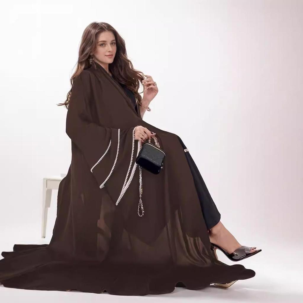 Elegant Hand-embroidered Pearl Women's Abaya Robe