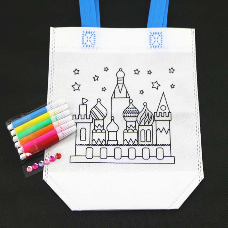 Storage Bag Non-woven Bag with Marker Environment Protection Handbag Cartoon Pattern Party Favors Festival Gift Portable TMZ