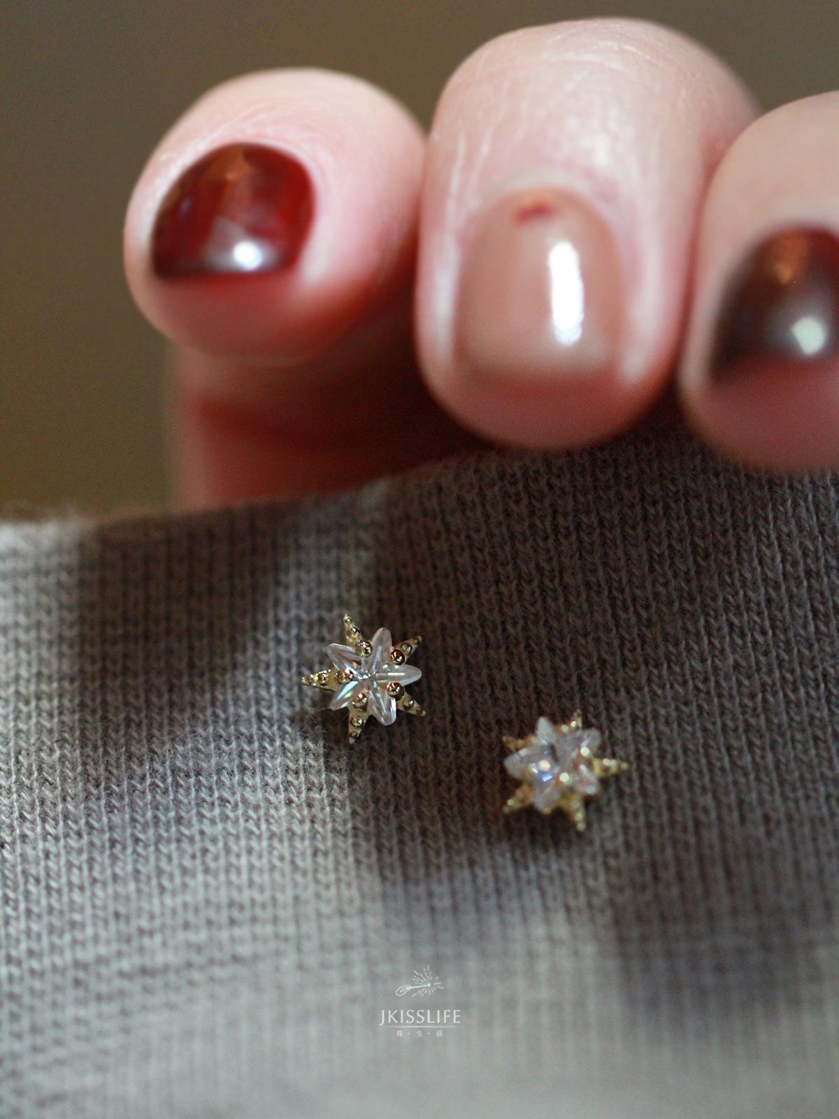14K Gold-Plated Sterling Silver Plum Blossom & Star Zirconia Stud Earrings - Mini Japanese Korean Style Gold Pair (with Silver Earplugs)