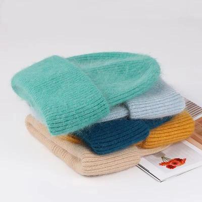 Women's Angora Rabbit Hair Knit Hat - Candy Color Versatile Fashion for Autumn/Winter