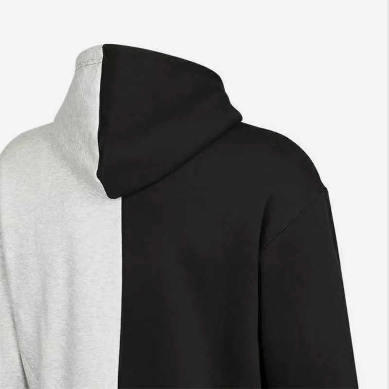 Puma Logo Embroidered Color Block Fleece Hoodie Men Hoodies Black White 534381-04