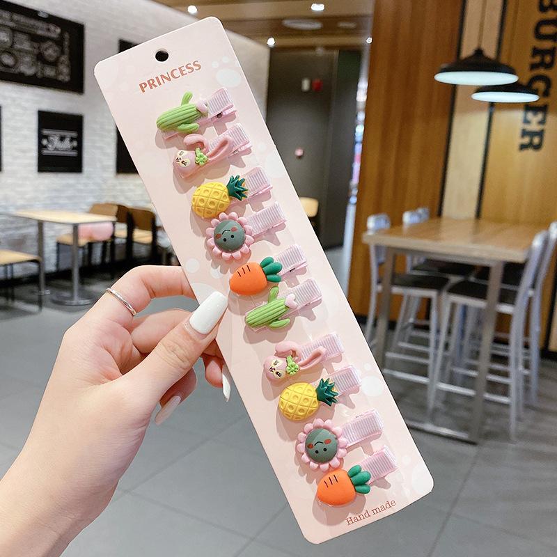 Cartoon Hairpin for Little Girls, Cute Bangs Clip for Kids, Plastic Resin Hair Accessories, Fabric Headwear for Children