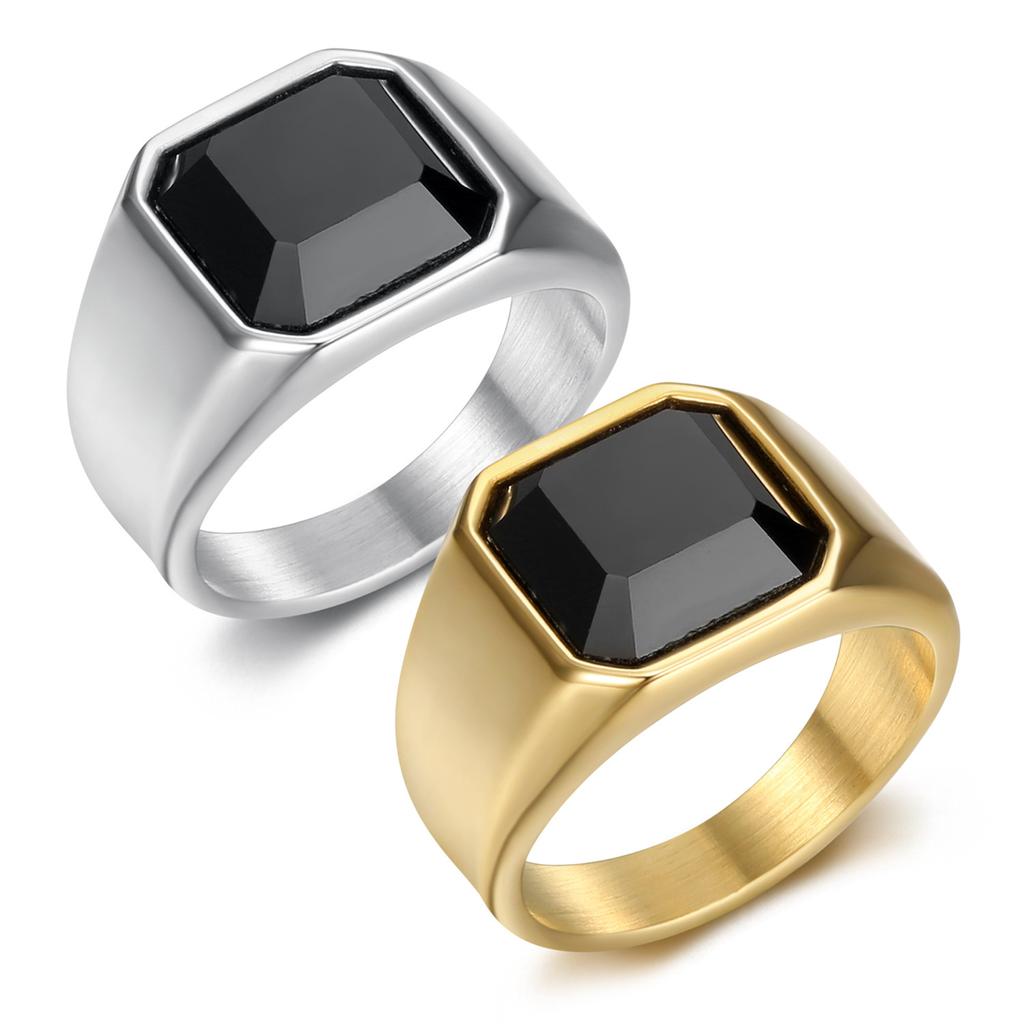 Ring new ins simple men's glossy black gemstone ring