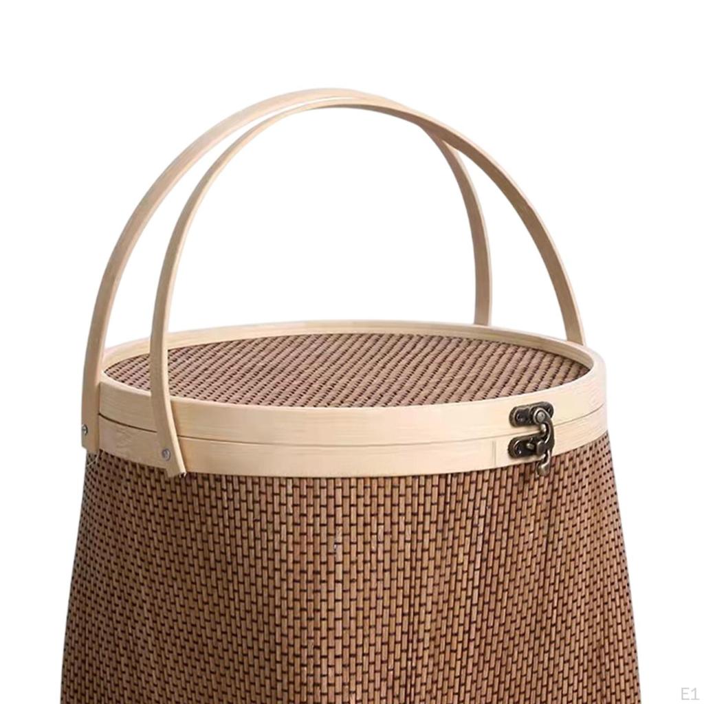 Bambuskorb mit Deckel Lebensmittelaufbewahrung Tragbarer handgemachter gewebter Geschenkkorb