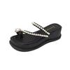 Platform Slippers Women's Summer Wear 2025 New Fashion Pearl Sandals Muffin Bottom Middle Heel One-word Beach Shoes