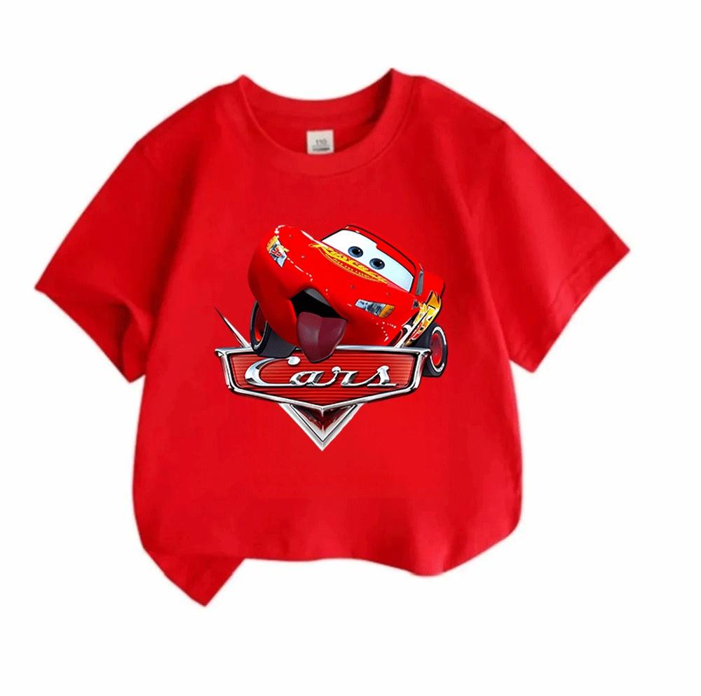 Kids Boys Girls 100% Cotton Crew Neck Short Sleeve T-Shirt, Funny Cute Red Racing Car Cartoon Print Casual Breathable Summer Tee Children Daily Wear